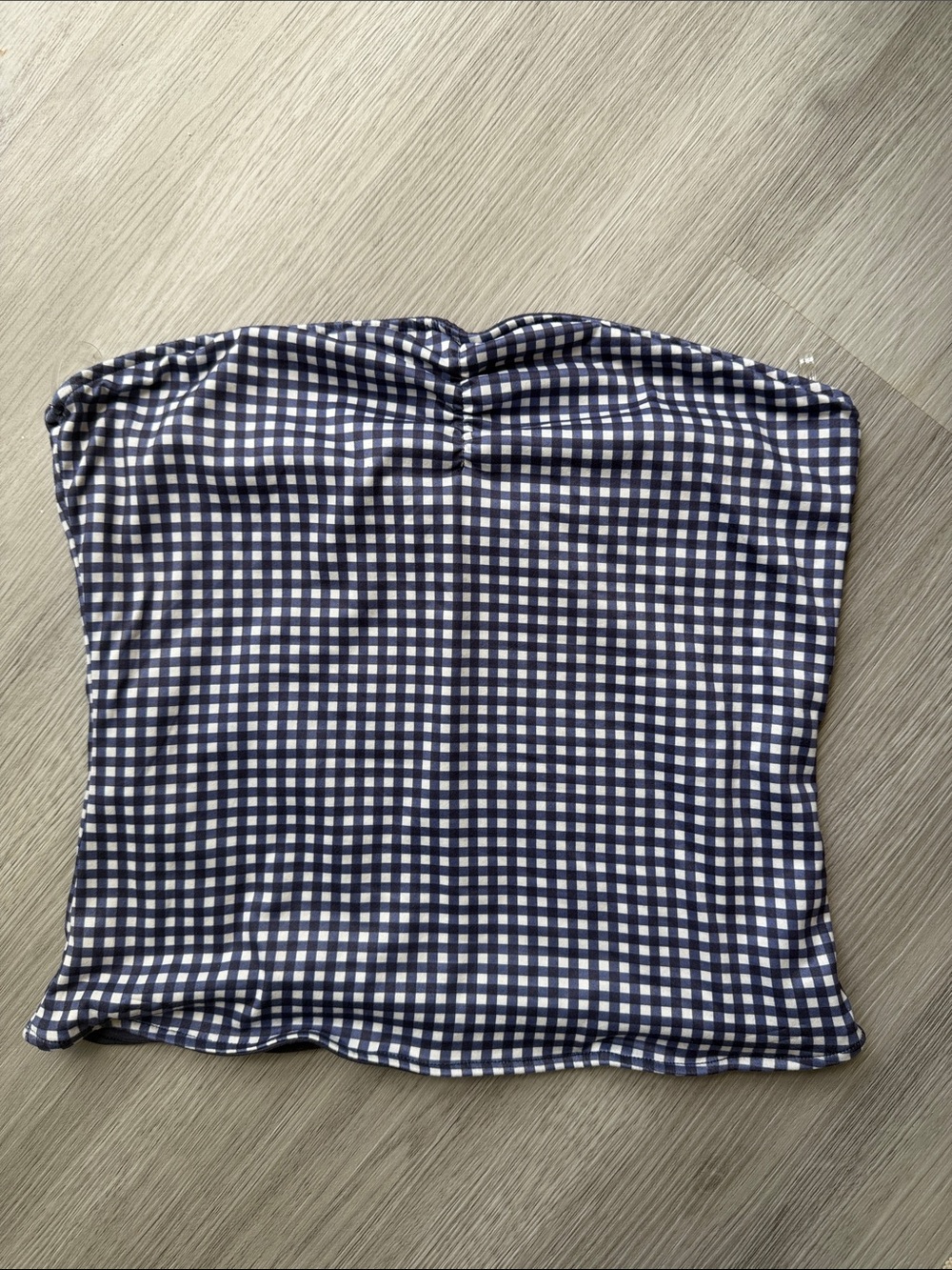 Heart Hips Navy Strapless Tube Top with Gingham Trim